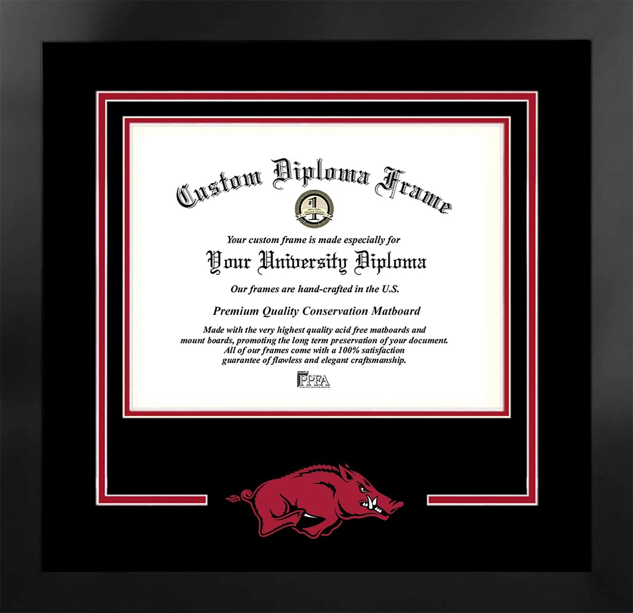 University of Arkansas Razorbacks 11w x 8.5h Spirit Diploma Manhattan Black Frame with Bonus Campus Images Lithograph (value savings $59)